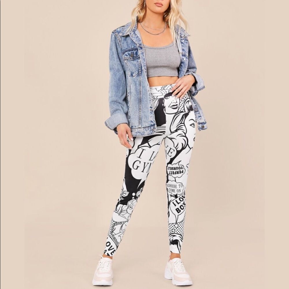 Shein NWT Two Tone Pop Art Print Leggings Comic Book Cartoon